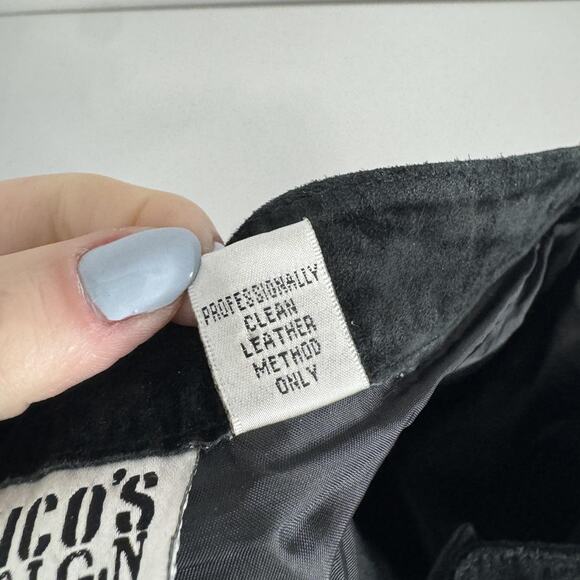 Vintage Chico's Pants Womens 12 Black Suede Leather Straight Laced Trim Y2K 90s - Picture 12 of 16